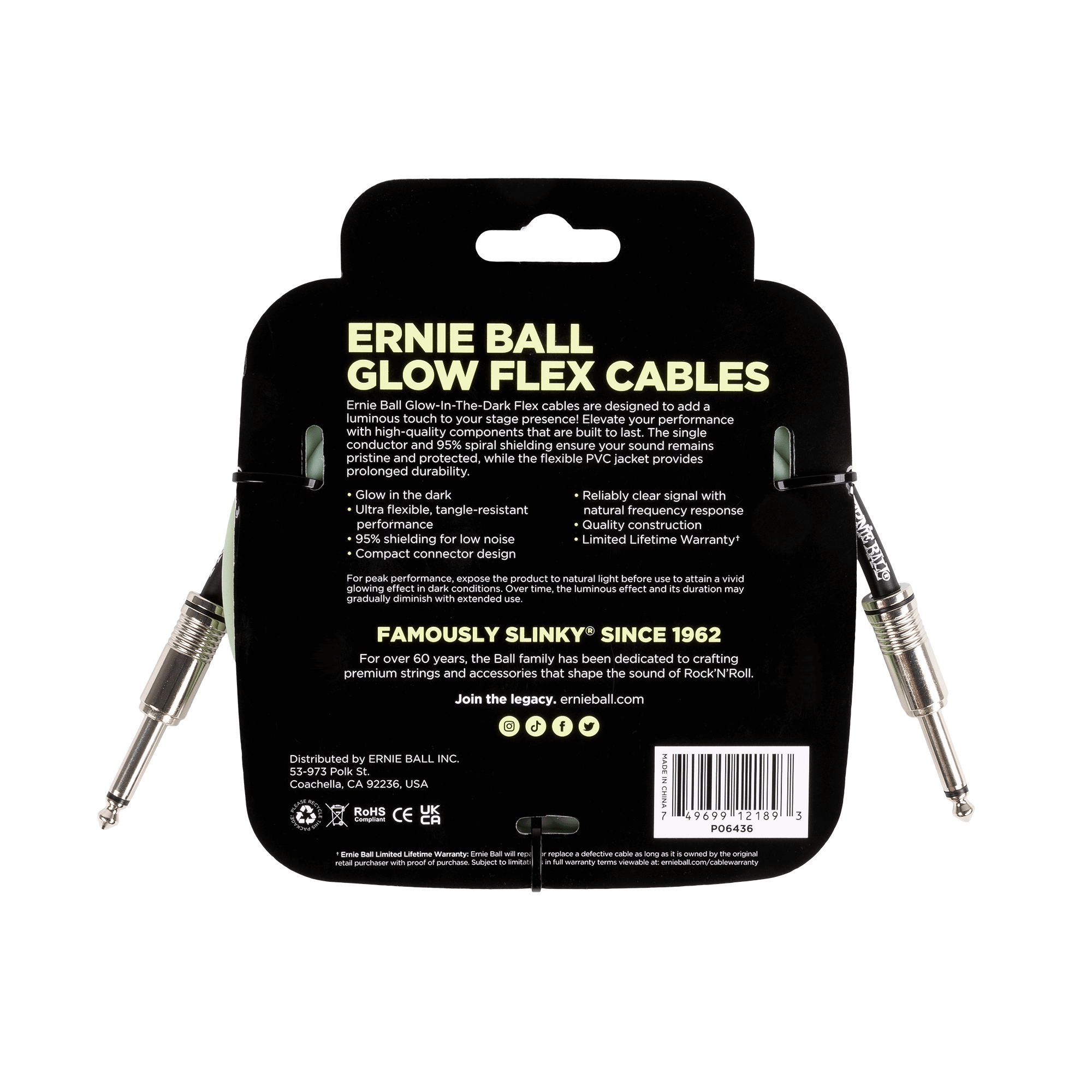 Cable | Ernie Ball |Straight 10ft - Glow in Dark (P06436)
